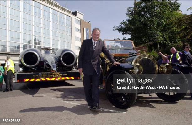 Project Director, Richard Noble with his car Thrust 2 in Broadgate, Coventry, which is a new exhibit for Coventry's Transport Museum shown with a...