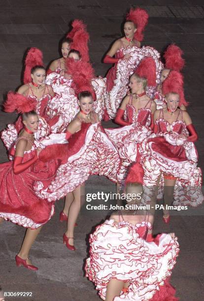 Some of the 14 Can-Can dancers from the Paris club Moulin Rouge who performed for the Prince of Wales at the premiere of the film Moulin Rouge at the...