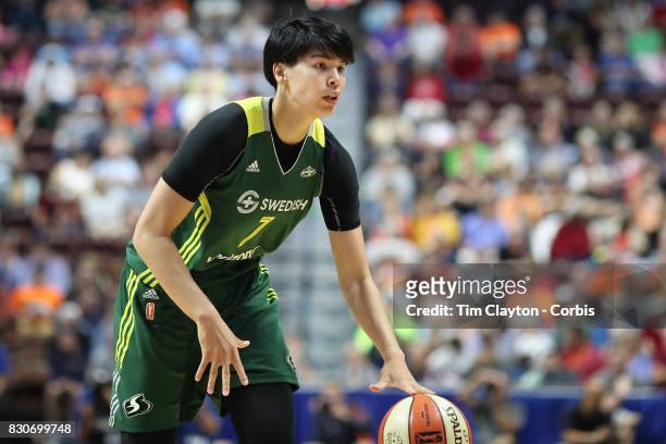 August 8: Ramu Tokashiki of the Seattle Storm in action during the Connecticut Sun Vs Seattle Storm WNBA regular season game at Mohegan Sun Arena on...