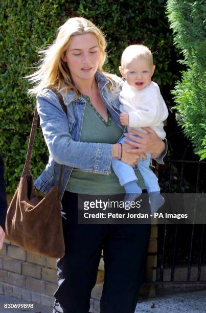 Actress Kate Winslet and baby Mia leave their home in Islington, London, following the statement that she and film director husband Jim Threapleton...