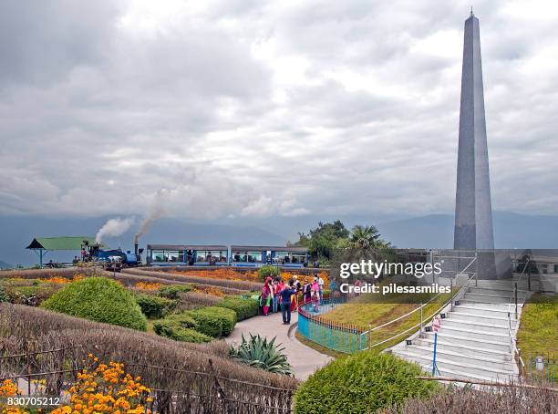 toy train and gurkha memorial, darjeeling, west bengal, india. - miniature train stock pictures, royalty-free photos & images