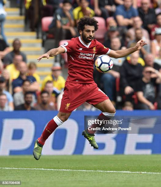 Mohamed Salah of Liverpool during the Premier League match between Watford and Liverpool at Vicarage Road on August 12, 2017 in Watford, England.