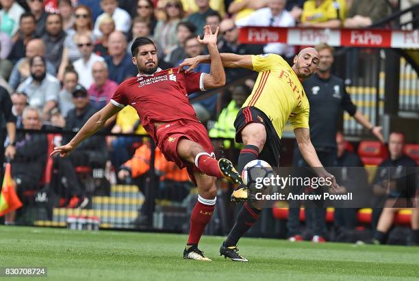 Emre Can of Liverpool during the Premier League match between Watford and Liverpool at Vicarage Road on August 12, 2017 in Watford, England.