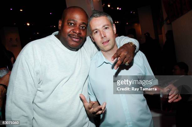 Musicians Chuck Chillout and Adam Horowitz, aka MCA, attend the "DEFinition: The Art and Design of Hip Hop" book launch at the Red Bull Space on...