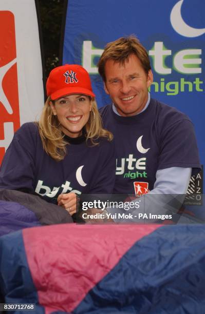 Nick Faldo and his wife Valerie sleeping out in Finsbury Square, in London, as part of Byte Night, in support of the children's charity NCH, to raise...