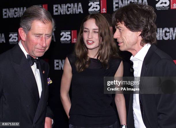 Rolling Stones' Mick Jagger with his daughter Elizabeth and Prince Charles at the Royal premiere of the film Enigma in London's Leicester Square. *...