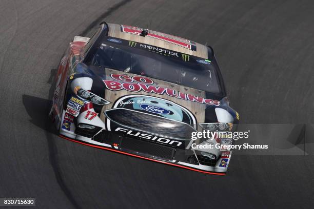 Ricky Stenhouse Jr., driver of the Go Bowling Ford, practices for the Monster Energy NASCAR Cup Series Pure Michigan 400 at Michigan International...