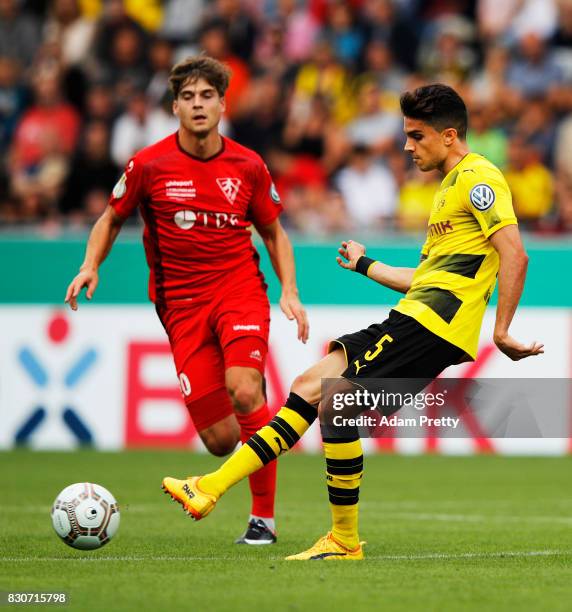 Marc Bartra of Borussia Dortmund in action during the DFB Cup match between 1. FC Rielasingen-Arlen and Borussia Dortmund at Schwarzwald-Stadion on...