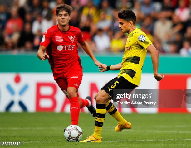 Marc Bartra of Borussia Dortmund in action during the DFB Cup match between 1. FC Rielasingen-Arlen and Borussia Dortmund at Schwarzwald-Stadion on...