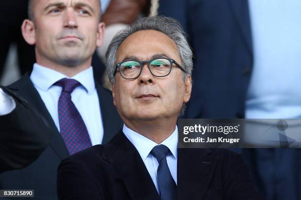 Farhad Moshiri owner of Everton looks on prior to the Premier League match between Everton and Stoke City at Goodison Park on August 12, 2017 in...