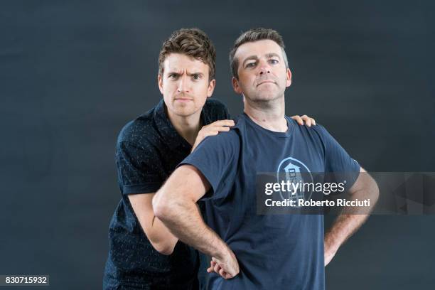 Radio 1 DJs Greg James and Chris Smith attend a photocall during the annual Edinburgh International Book Festival at Charlotte Square Gardens on...