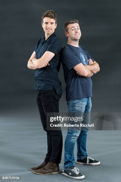 Radio 1 DJs Greg James and Chris Smith attend a photocall during the annual Edinburgh International Book Festival at Charlotte Square Gardens on...