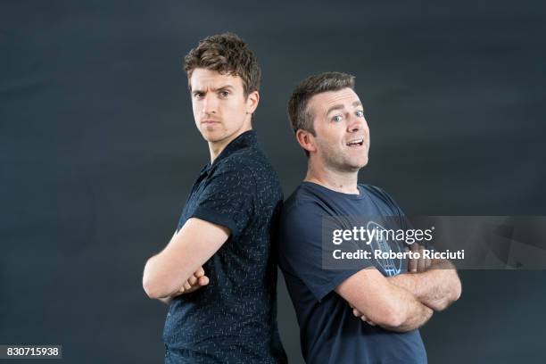 Radio 1 DJs Greg James and Chris Smith attend a photocall during the annual Edinburgh International Book Festival at Charlotte Square Gardens on...