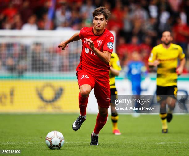 Sebastian Stark of FC Rielasingen-Arlen in action during the DFB Cup match between 1. FC Rielasingen-Arlen and Borussia Dortmund at...