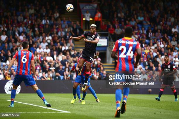 Steve Mounie of Huddersfield Town scores his sides second goal during the Premier League match between Crystal Palace and Huddersfield Town at...