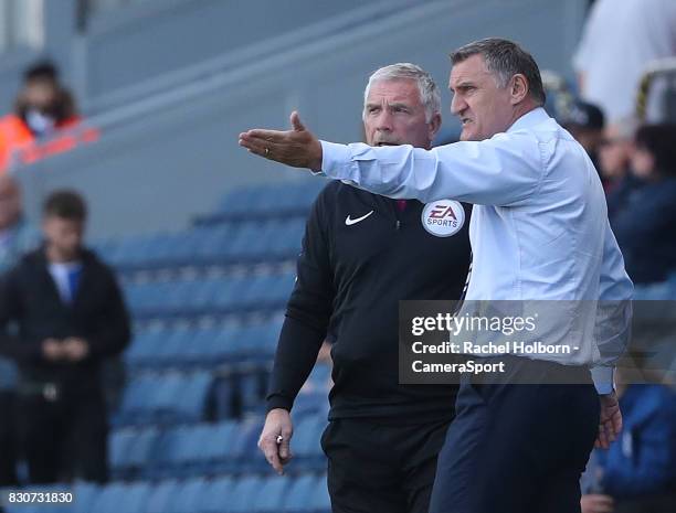 Blackburn Rovers Manager Tony Mowbray remonstrates with the fourth official during the Sky Bet League One match between Blackburn Rovers and...