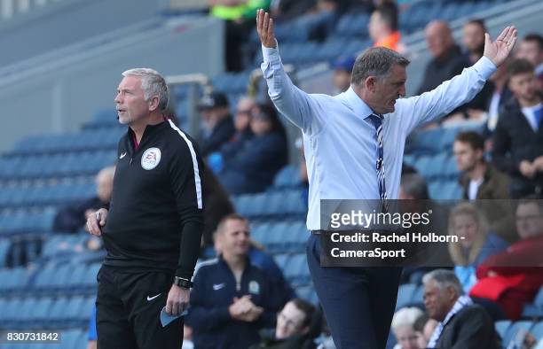 Blackburn Rovers Manager Tony Mowbray remonstrates with the fourth official during the Sky Bet League One match between Blackburn Rovers and...
