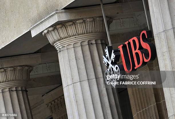 The logo of the UBS is seen at a branch of the Swiss bank on September 30, 2008 in Bern. Shares in Switzerland's biggest bank UBS were the biggest...