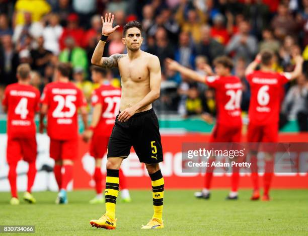 Marc Bartra of Borussia Dortmund thanks the fans after the DFB Cup match between 1. FC Rielasingen-Arlen and Borussia Dortmund at Schwarzwald-Stadion...