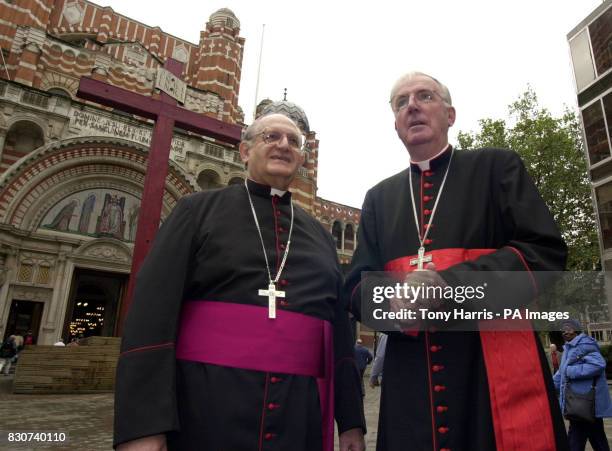 The Cardinal Cormac Murphy-O' Connor, Archbishop of Westminster stands alongside Joseph A Fiorenza, Bishop of Gavelston Houston, Texas, outside the...