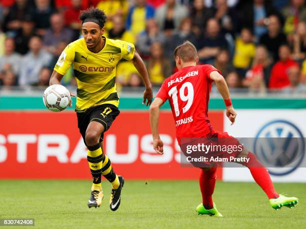 Pierre-Emerick Aubameyang of Borussia Dortmund in action during the DFB Cup match between 1. FC Rielasingen-Arlen and Borussia Dortmund at...