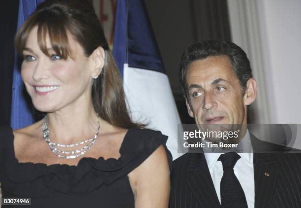 The President of France Nicolas Sarkozy and his third wife Carla Bruni arrive at the annual Appeal of Conscience Foundation dinner at the Waldorf...
