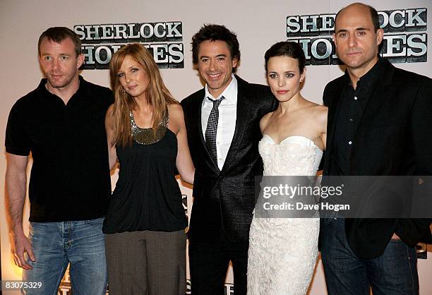 Guy Ritchie, Kelly Reilly, Robert Downey Jr, Rachel McAdams and Mark Strong attend a pre-production press conference for 'Sherlock Holmes', at the...