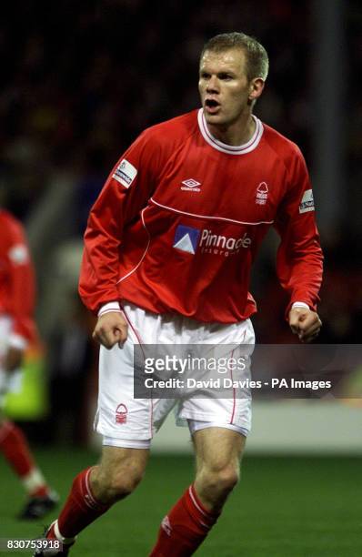 Jon Olav Hjelde of Nottingham Forest, in action against Manchester City in the Nationwide League Division One, at the City Ground. THIS PICTURE CAN...