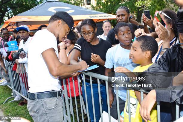 Chance The Rapper serves as Grand Marshal and donates 30,000 gift bags with school supplies at the 2017 Bud Billiken Parade on August 12, 2017 in...