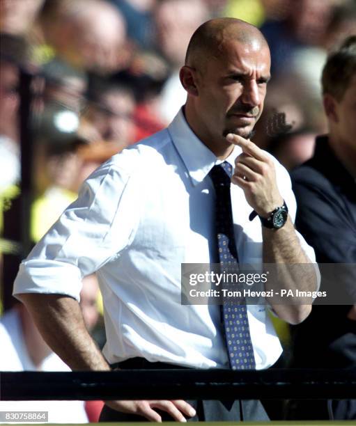 Watford's manager Gianluca Vialli watches from the side during the Nationwide Division one match between Walsall at Vicaridge Road.. Photo Tom Hevezi...