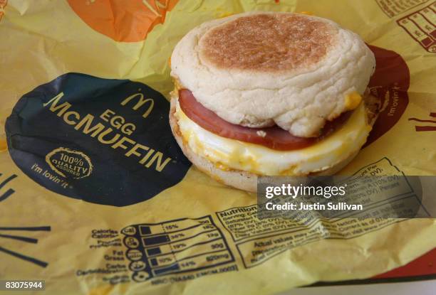 Nutritional information is printed on the wrapper of a McDonald's Egg McMuffin October 1, 2008 in San Rafael, California. California Governor Arnold...