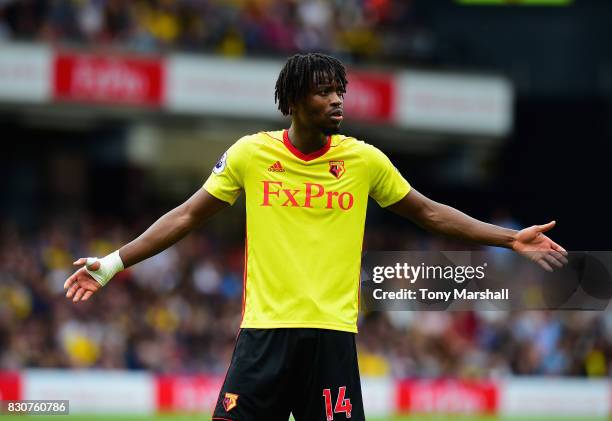 Nathaniel Chalobah of Watford during the Premier League match between Watford and Liverpool at Vicarage Road on August 12, 2017 in Watford, England.