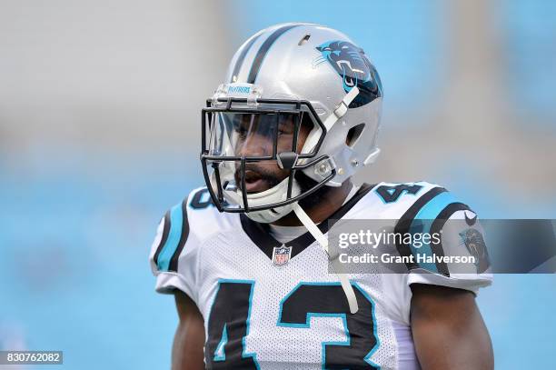 Fozzy Whittaker of the Carolina Panthers during their game against the Houston Texans at Bank of America Stadium on August 9, 2017 in Charlotte,...