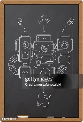 Charcoal Production Process Drawing On Blackboard High-Res Vector ...