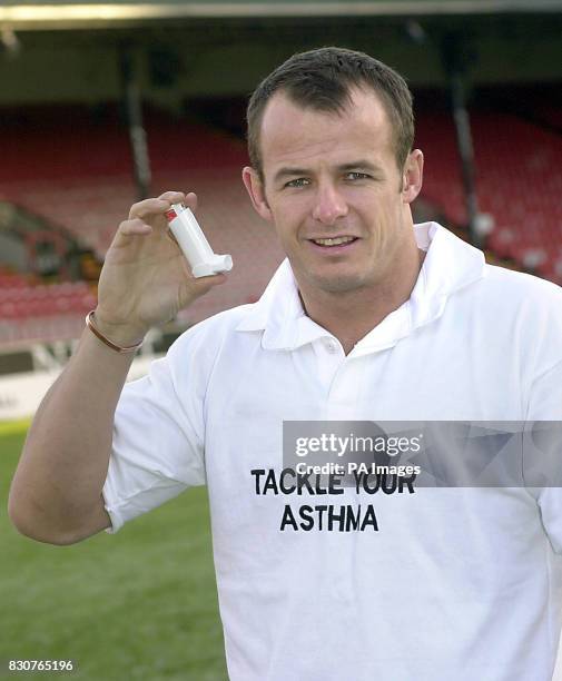 Leicester and British Lion Rugby player Austin Healey launches 'Tackle Your Asthma' at Leicester Rugby Club in Leicester. Tackle Your Asthma is a...