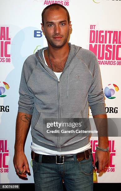 Calum Best arrives at the BT Digital Music Awards 2008 at The Roundhouse on October 1, 2008 in London, England.