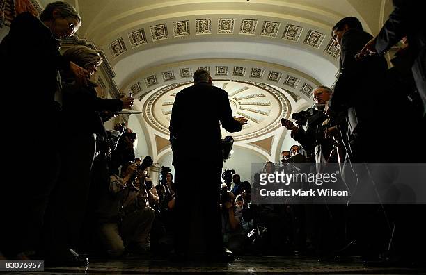 Senate Majority Leader Sen. Harry Reid talks to reporters on Capitol Hill October 1, 2008 in Washington, DC. The U.S. Senate will vote Wednesday...