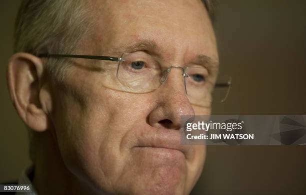 Senate Majority Leader Harry Reid, D-NV, speaks during a press conference on Capitol Hill in Washington, DC, October 1, 2008. US lawmakers gathered...