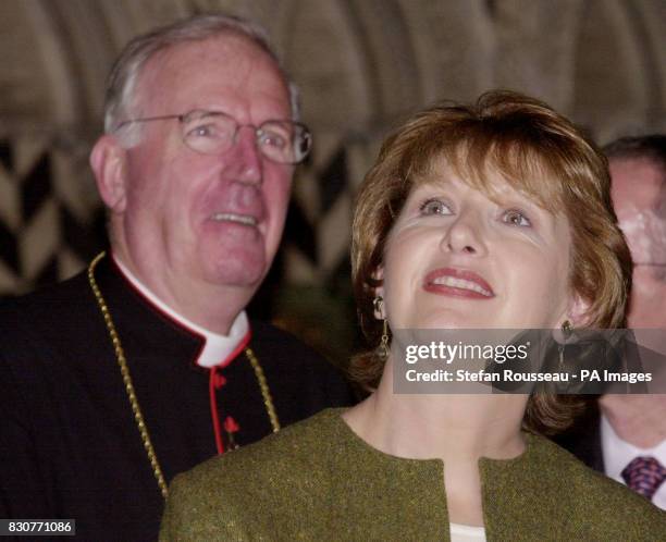 Irish President Mary McAleese, with the Archbishop of Westminster Cardinal Cormac Murphy-O'Conor after laying a wreath in the Chapel of St Patrick in...