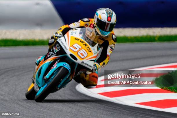 Racing Team's Spanish rider Juanfran Guevara competes during the qualifying session of the Moto3 Austrian Grand Prix weekend at Red Bull Ring in...