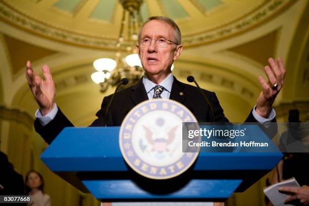 Senate Majority Leader Harry Reid speaks to the media on Capitol Hill on October 1, 2008 in Washington, DC. The U.S. Senate will vote Wednesday...