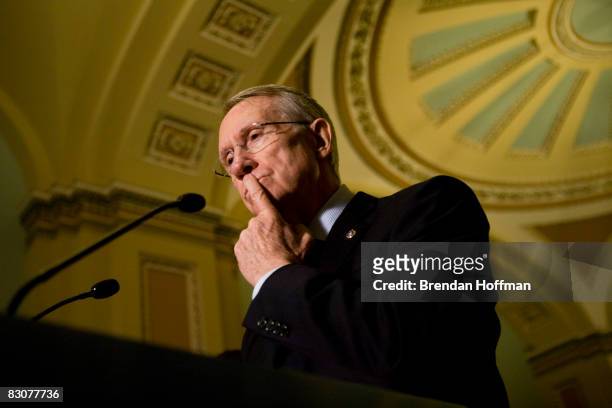 Senate Majority Leader Harry Reid speaks to the media on Capitol Hill on October 1, 2008 in Washington, DC. The U.S. Senate will vote Wednesday...