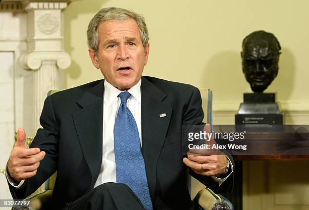 President George W. Bush speaks during a meeting with Gen. David McKiernan, Commander for NATO International Security Assistance Force in...