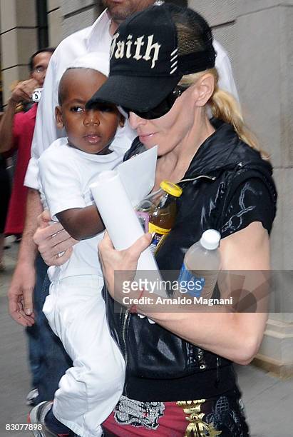 Madonna leaves Kabbalah with her adopted son David Banda October 1, 2008 in New York City.