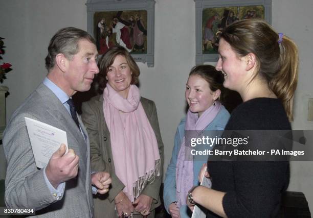 The Prince of Wales talks with from Mrs Heather Saunders and daughters Catherine 15 and Nicola 16 after attending a Recital/Concert in Aid of...
