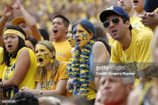 Michigan Wolverines fans look on during the game against the Wisconsin Badgers on September 27, 2008 at Michigan Stadium in Ann Arbor, Michigan.