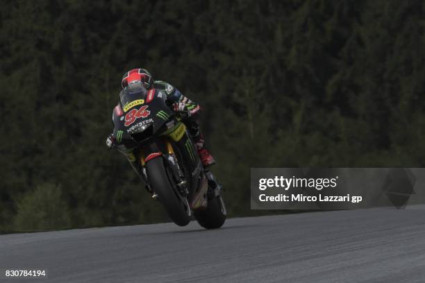 Jonas Folger of Germany and Monster Yamaha Tech 3 lifts the front wheel during the MotoGp of Austria - Qualifying at Red Bull Ring on August 12, 2017...