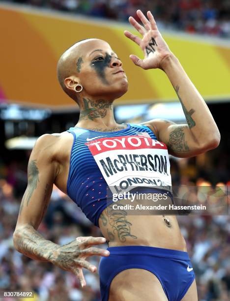 Inika McPherson of the United States competes in the Women's High Jump final during day nine of the 16th IAAF World Athletics Championships London...