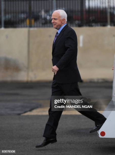 Republican presidential nominee, Arizona Senator John McCain, steps off his plane October 01, 2008 upon arrival in Arlington, Virginia. McCain was...