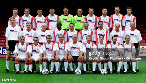 Rotherham FC 2001/2001 L-R Chris Sedgwick, Rob Scott, Richard Barker, Alan Lee, Mike Pollitt, Ian Gray, Chris Swailes, Guy Branston, David Artell,...